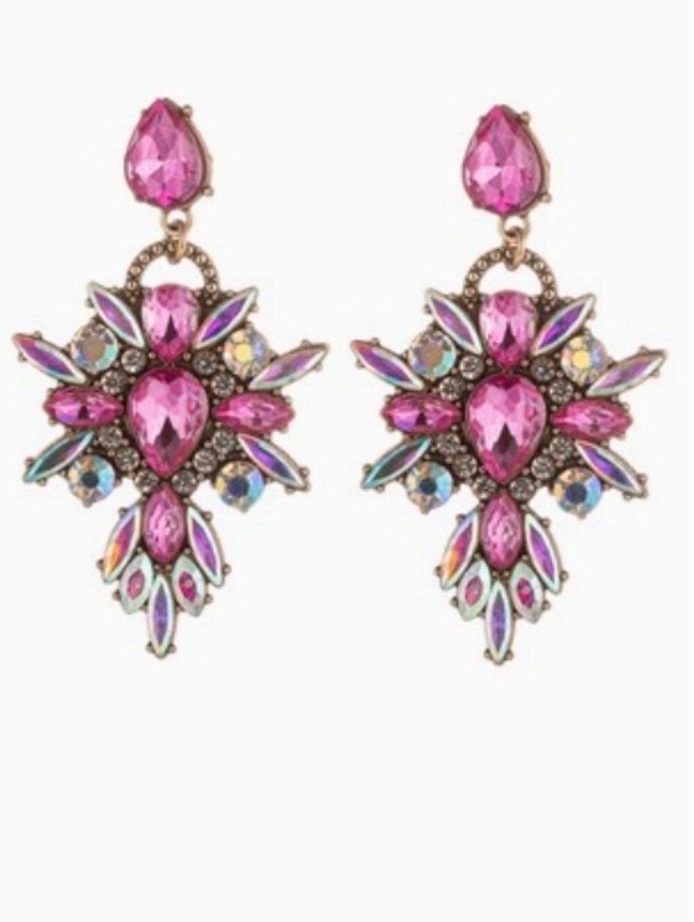 Eye Candy LA Lexy Pink Crystal Drop Statement Earrings New